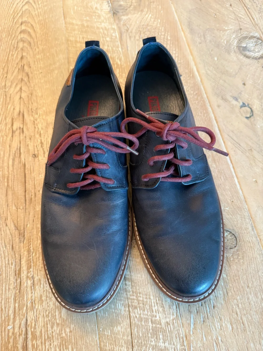 PIKOLINOS Men’s Navy Leather Loafers with Burgundy Laces Euro 44 US 10